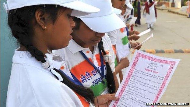 Millions of school children took the pledge to keep India clean at the launch of the campaign