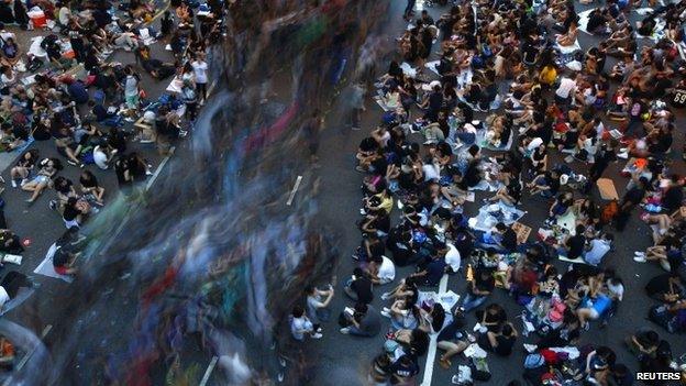 Protesters in central Hong Kong, 1 October 2014