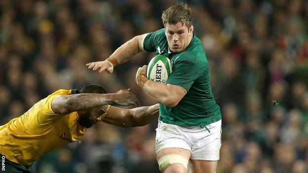 Sean O'Brien is challenged by Australia's Sekope Kepu in last November's international in Dublin