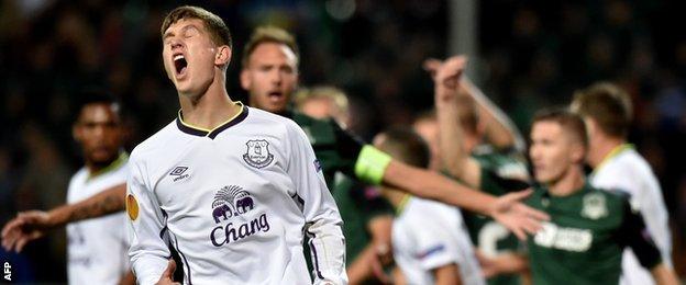 John Stones reacts during the game with FK Krasnodar