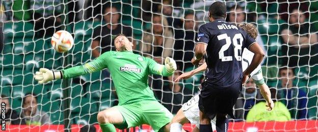 Craig Gordon makes a great save to deny Wilson Eduardo