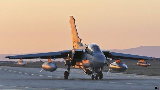 Handout photo dated 01/10/14 issued by the Ministry of Defence of a RAF Tornado GR4 returning to RAF Akrotiri in Cyprus