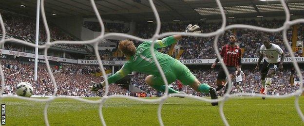 Emmanuel Adebayor scores against QPR