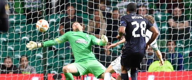 Craig Gordon saves from Eduardo once again at Celtic Park