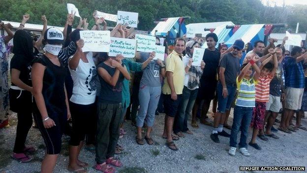 Asylum seekers demonstrating against their treatment on Nauru