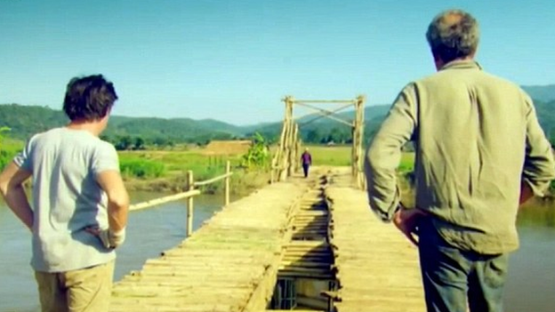 Clarkson and Hammond look out at their bridge