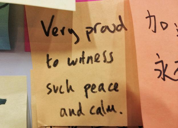 Message reads Very proud to witness such peace and calm