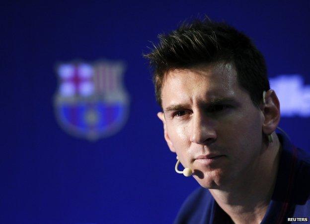 Lionel Messi at a news conference in Barcelona, 2 October