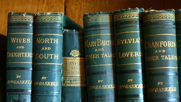 Gaskell's novels on a bookcase