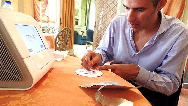 João Fonseca with his portable blood testing machine