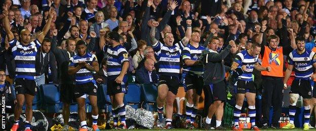 Bath celebrate beating Saracens