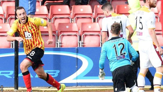 Stuart Bannigan celebrates after scoring the opener for Partick Thistle