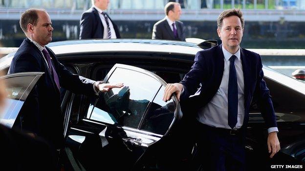 Deputy Prime Minister Nick Clegg arriving at the Liberal Democrat autumn conference