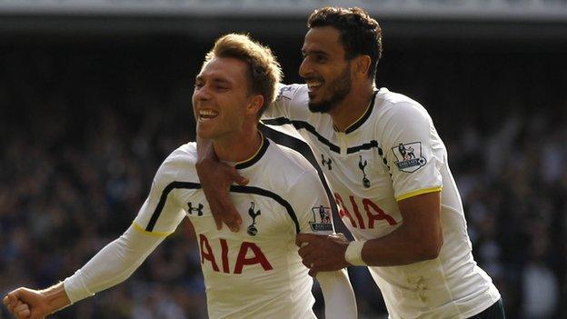 Christian Eriksen (left) and Nacer Chadli celebrate Tottenham's goal against Southampton