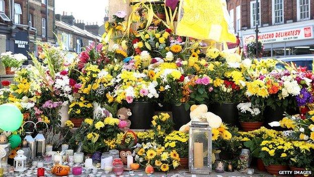 Flowers have been left at the Hanwell clock tower in memory of Alice