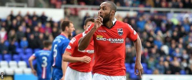 Yoann Arquin celebrates putting Ross County ahead