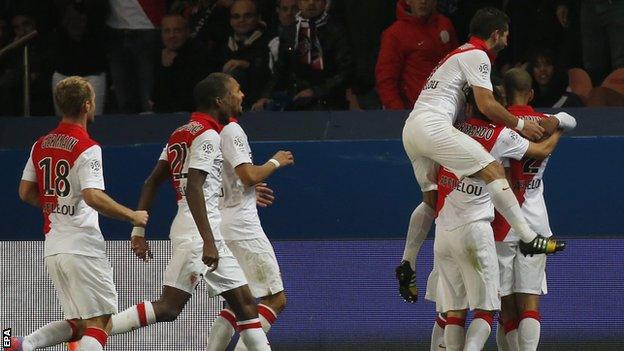 Monaco celebrate Anthony Martial's equaliser
