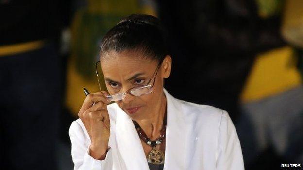 Marina Silva gives a news conference after the official vote tally confirmed her in third place in the first round of elections on 5 October, 2014.