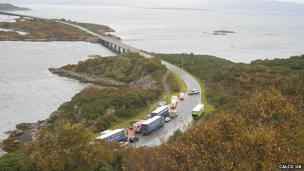 Traffic at closed Skye Bridge