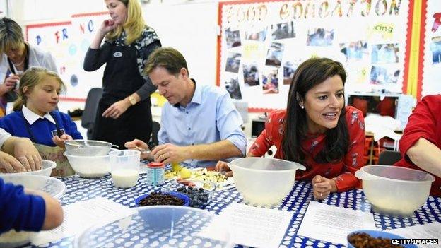 Nick Clegg and his wife Miriam Gonzalez Durantez visit a Glasgow school