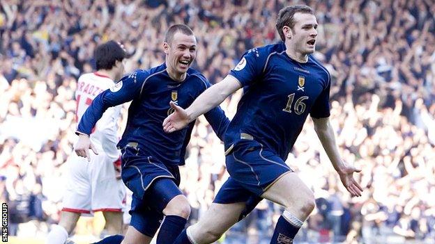 Craig Beattie celebrates his winning goal against Georgia in 2007