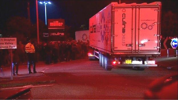 Protestors outside Muller dairy