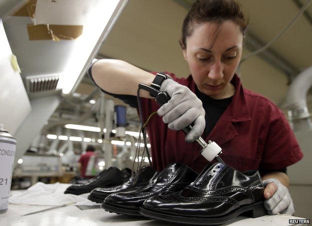 Worker at luxury shoemakers Tod in Italy