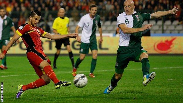 James Collins in Belgium v Wales' World Cup qualifier in 2013