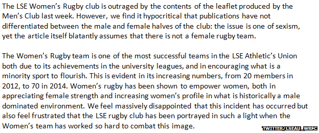 Statement from Women's rugby team at LSU