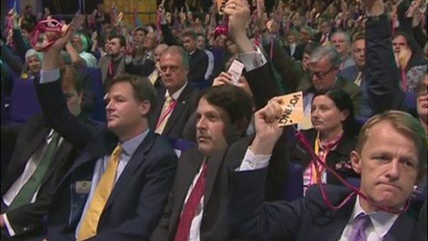 Nick Clegg voting at the Lib Dem conference