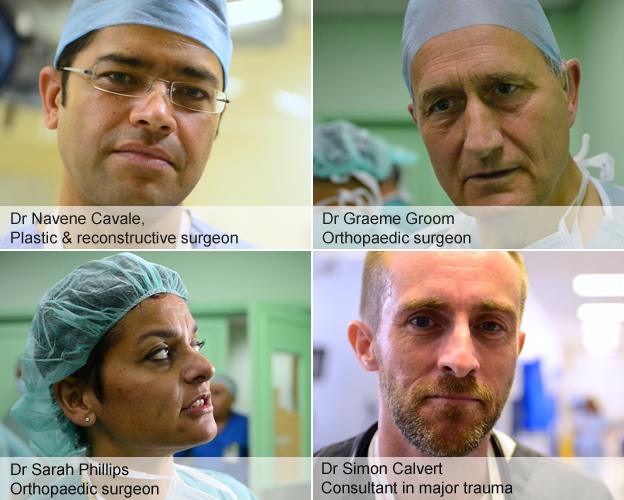 British doctors Navene Cavale (top left), Graeme Groom (top right), Sarah Philips (bottom left) and Simon Calverty (bottom right)