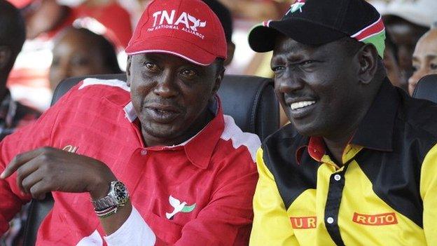 Uhuru Kenyatta (l), William Ruto (r) - on the campaign trail March 2013