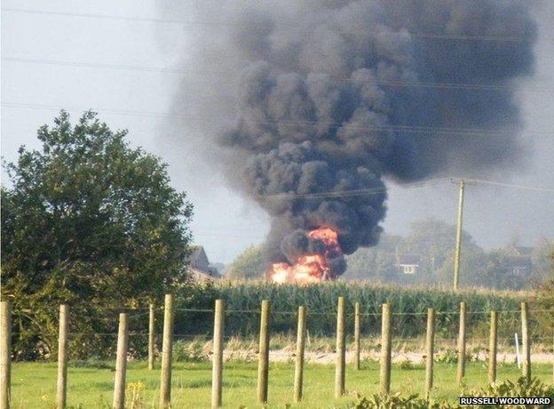 Smoke seen from a garden on Moulton Chapel, Weston Hills