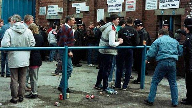 Area outside Hillsborough turnstiles on 15 April 1989