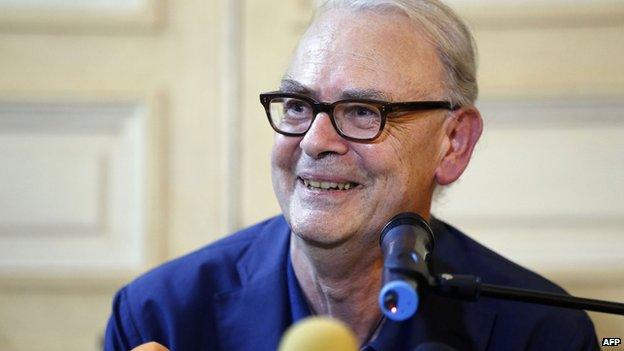 French writer Patrick Modiano gives a press conference in Paris,