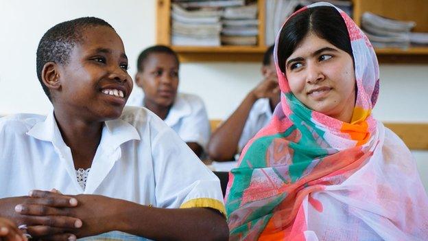 Malala Yousafzai in a classroom in Kenya