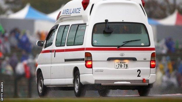 Jules Bianchi was taken away in an ambulance after crashing during the Japanese Grand Prix