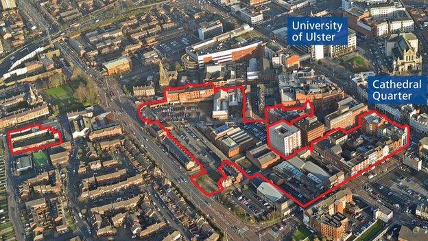 An aerial view of the outline of the city centre site earmarked for development