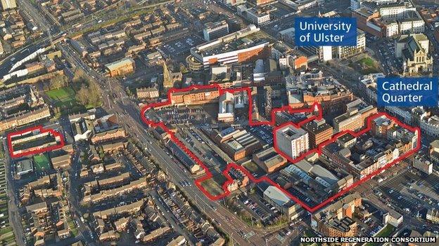 An aerial view of the outline of the city centre site earmarked for development