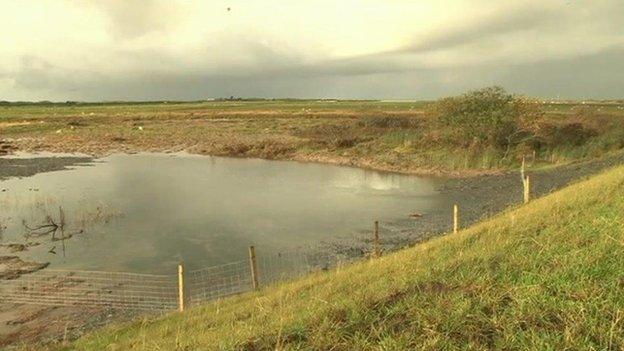 Water collecting at Llanbedr flood defence