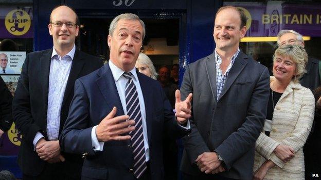 Nigel Farage (c), Mark Reckless (l) and Douglas Carswell (r)