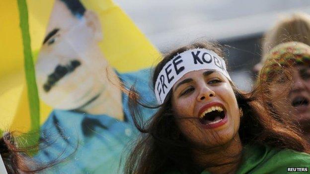 There have been protests across Europe in support of Kobane's Kurds, including here in Dusseldorf, 11 Oct