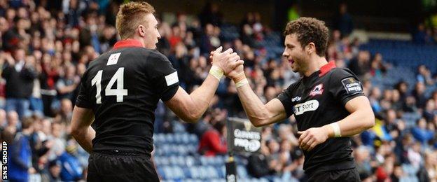 Dougie Fife (left) is congratulated by team-mate Sean Kennedy