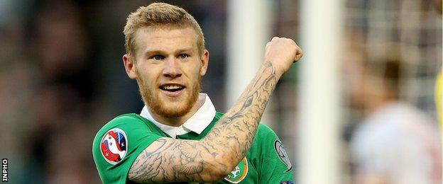 James McClean celebrates after scoring the first of his two goals in Saturday's game