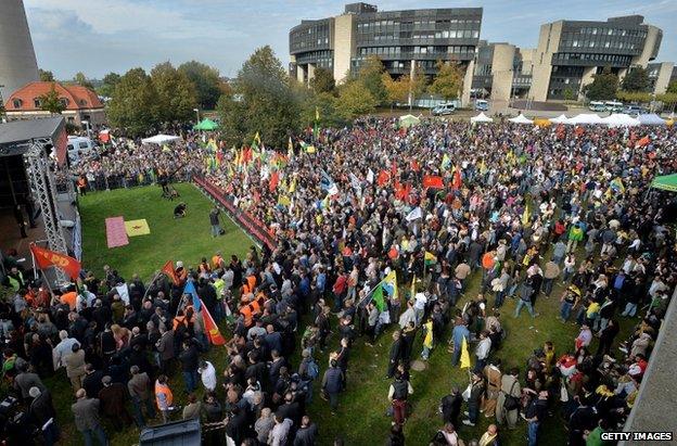 Kurdish demonstrators in Duesseldorf, Germany, 11 October