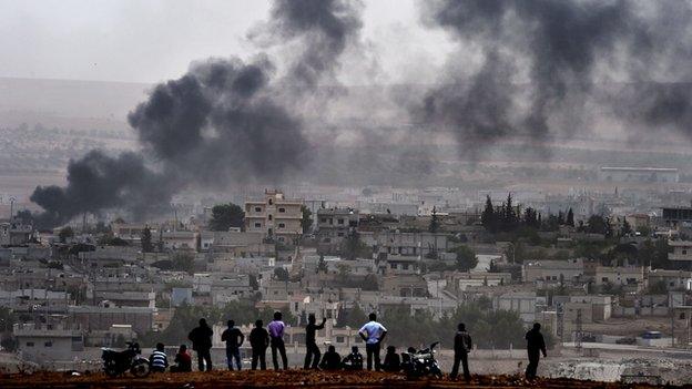 Smoke rising over Kobane