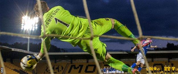 Darren Jamieson saves from Anthony Marenghi to put Livingston into the final