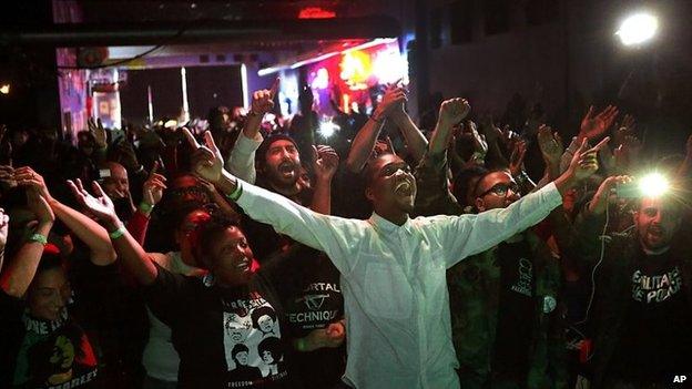 Hip hop fans at a Hip Hop and Resistance concert in St Louis, 12 October 2014