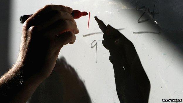 Teacher writing on a board