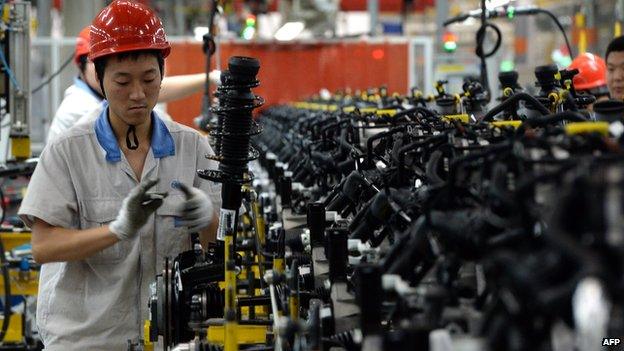 Chinese auto workers at the FAW-Volkswagen plant in Chengdu, China